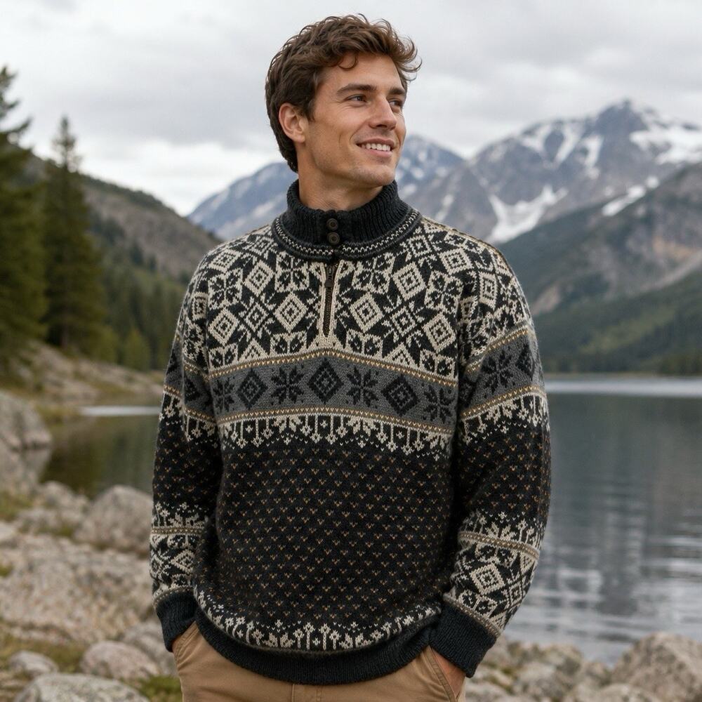 Dale of Norway VTG 90s Men’s Large 1/4 Zip Wool Knit Ski Sweater Windstopper